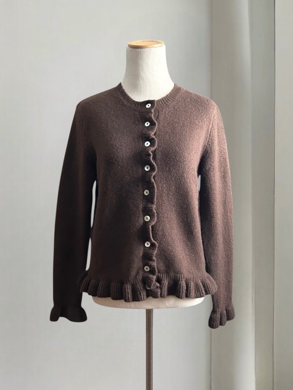 Cynthia Rowley Brown Ruffle Hem Cardigan Sweater
